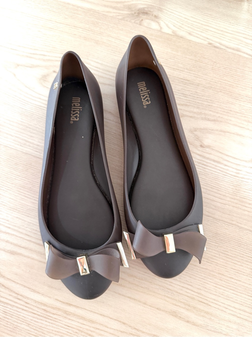 Melissa Womens Bow-Trim Jelly Ballet Flat Plum Brown Gold Size 8 EU 39 - Picture 3 of 8